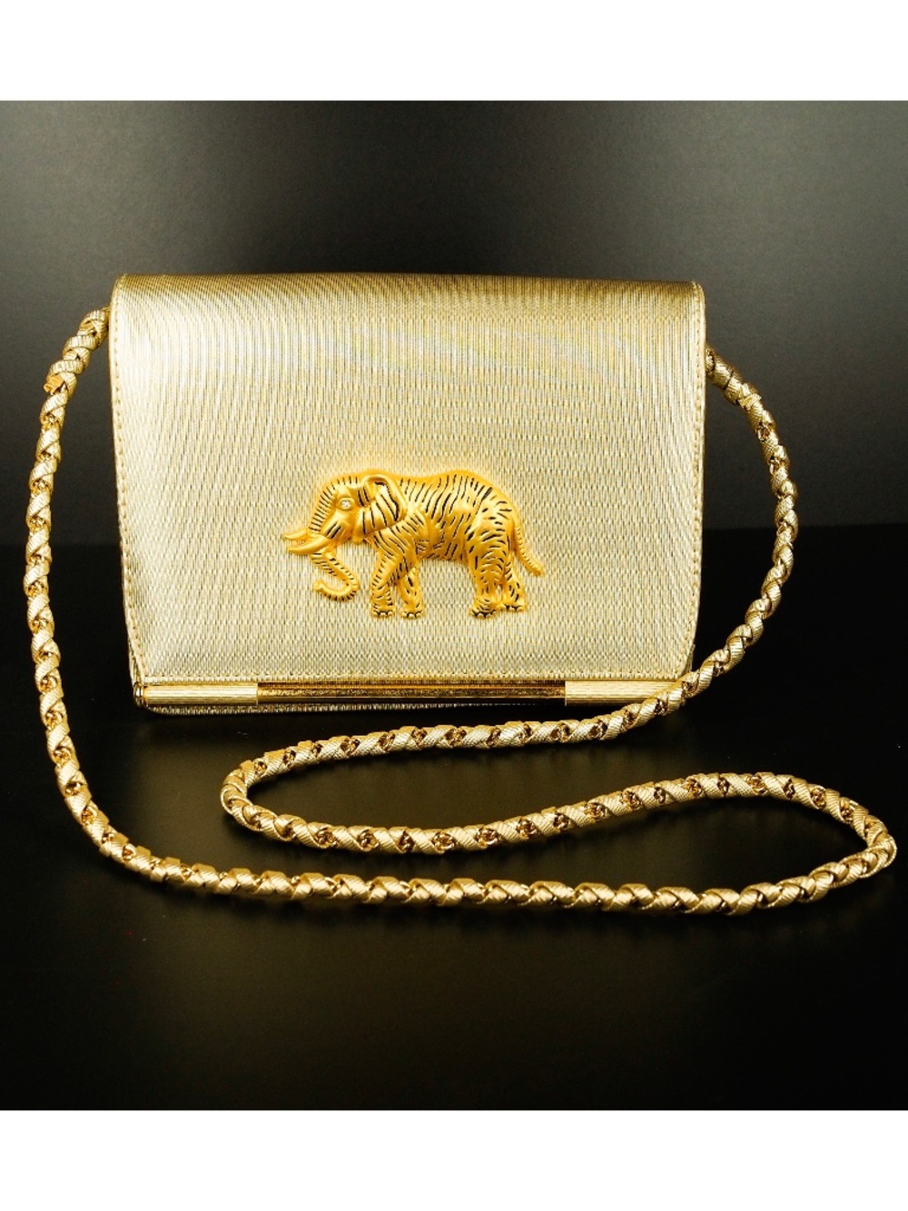 Nima Handbag with Metal Elephant Accent: Vintage 80s 90s Y2K Metallic Gold Tone